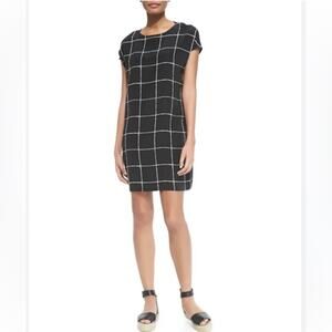 Vince Black Windowpane‎ Silk Shift Dress Size XS